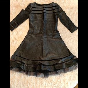 Tadashi Shoji Black and Gray Sparkled Flare Dress